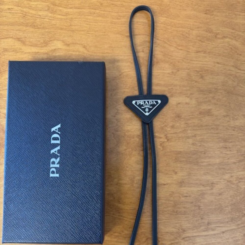 Prada Saffiano Leather Logo Bolo Tie (Rare/Unisex/With Box & Cards)